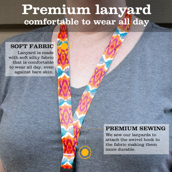 Buttonsmith Ikat Pattern Premium Lanyard - with Buckle and Flat Ring - Made in the USA - Buttonsmith Inc.