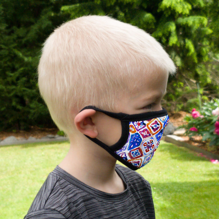 Buttonsmith Mosaic Youth Adjustable Face Mask with Filter Pocket - Made in the USA - Buttonsmith Inc.