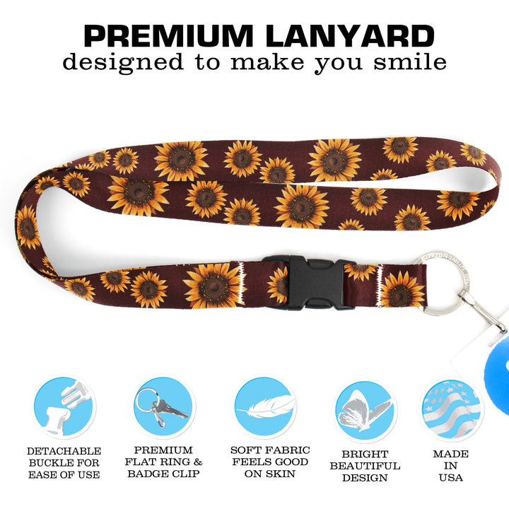 Buttonsmith Sunflower Premium Lanyard - with Buckle and Flat Ring - Based on Rebecca McGovern Art - Officially Licensed - Made in the USA - Buttonsmith Inc.