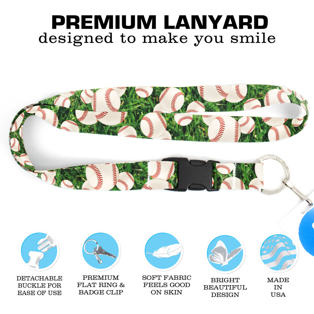 Buttonsmith Baseball Premium Lanyard - with Buckle and Flat Ring - Made in the USA - Buttonsmith Inc.