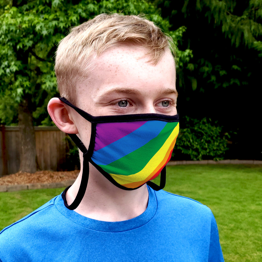 Buttonsmith Rainbow Flag Youth Adjustable Face Mask with Filter Pocket - Made in the USA - Buttonsmith Inc.