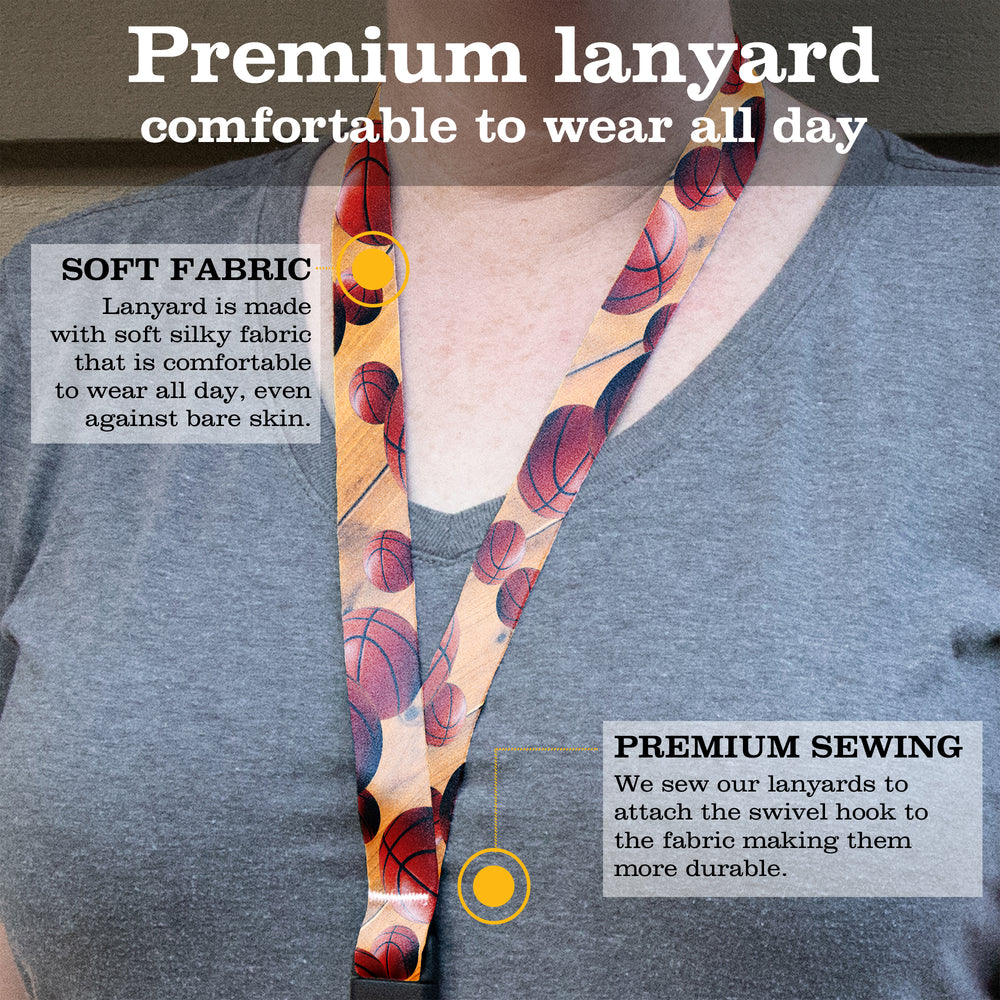 Buttonsmith Basketball Premium Lanyard - with Buckle and Flat Ring - Made in the USA - Buttonsmith Inc.