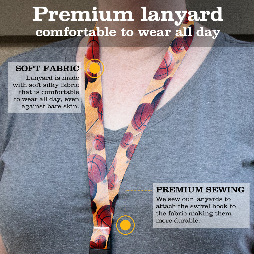 Buttonsmith Basketball Premium Lanyard - with Buckle and Flat Ring - Made in the USA - Buttonsmith Inc.