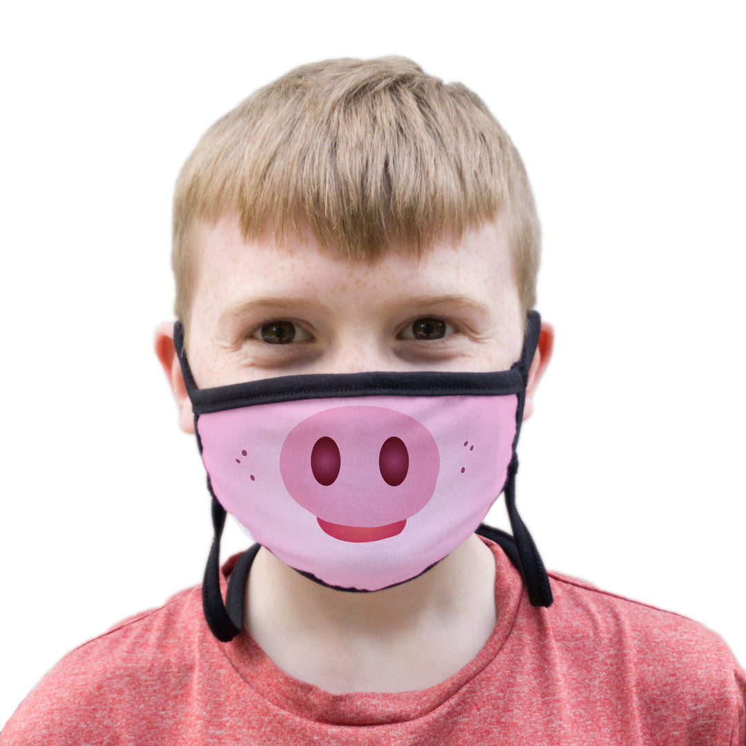 Buttonsmith Cartoon Piglet Face Youth Adjustable Face Mask with Filter Pocket - Made in the USA - Buttonsmith Inc.