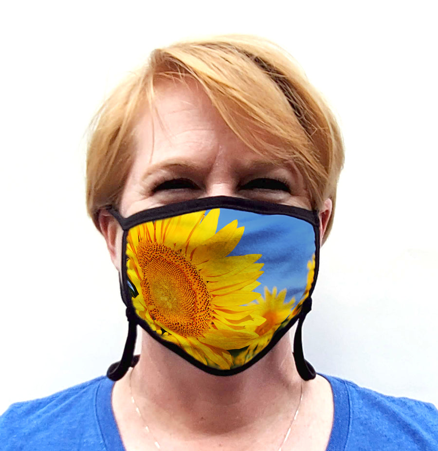 Buttonsmith Sunflower Adult Adjustable Face Mask with Filter Pocket - Made in the USA - Buttonsmith Inc.