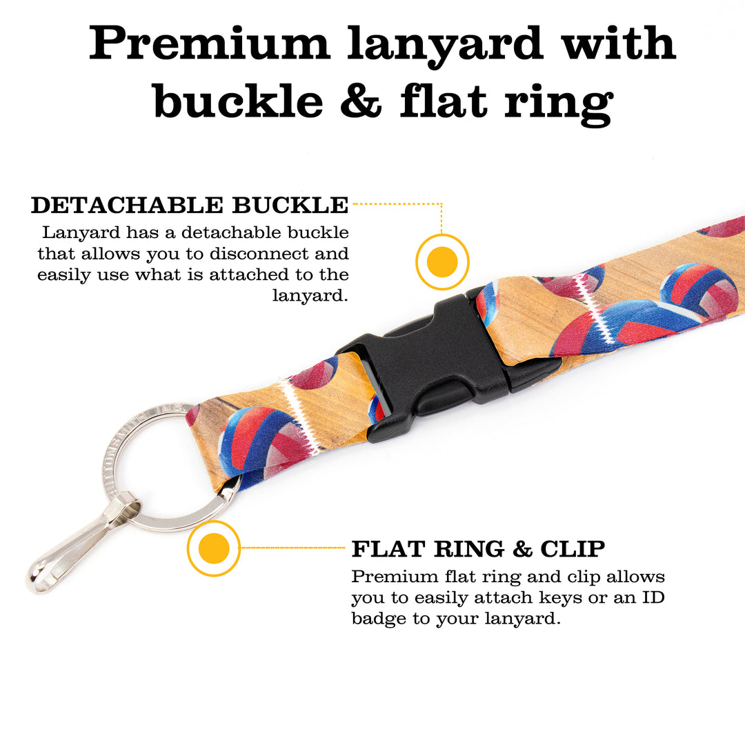 Buttonsmith Volleyball Premium Lanyard - with Buckle and Flat Ring - Made in the USA - Buttonsmith Inc.