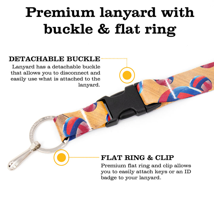 Buttonsmith Volleyball Premium Lanyard - with Buckle and Flat Ring - Made in the USA - Buttonsmith Inc.