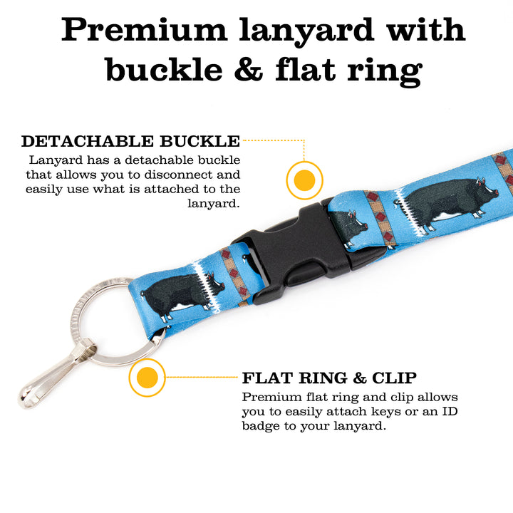 Buttonsmith Pig Breakaway Lanyard - with Buckle and Flat Ring - Based on Rebecca McGovern Art - Officially Licensed - Made in the USA - Buttonsmith Inc.