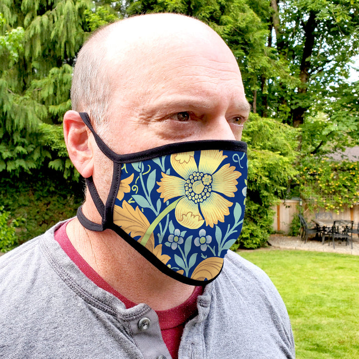 Buttonsmith William Morris Compton Blue Adult Adjustable Face Mask with Filter Pocket - Made in the USA - Buttonsmith Inc.