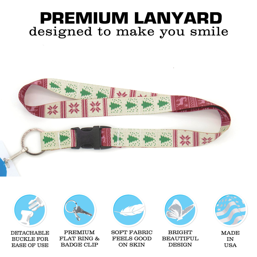 Buttonsmith Christmas Sweater Premium Lanyard - with Buckle and Flat Ring - Made in the USA - Buttonsmith Inc.