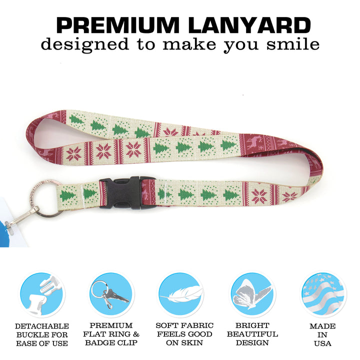 Buttonsmith Christmas Sweater Premium Lanyard - with Buckle and Flat Ring - Made in the USA - Buttonsmith Inc.