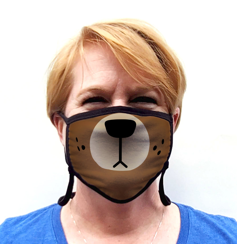 Buttonsmith Cartoon Bear Face Adult Adjustable Face Mask with Filter Pocket - Made in the USA - Buttonsmith Inc.