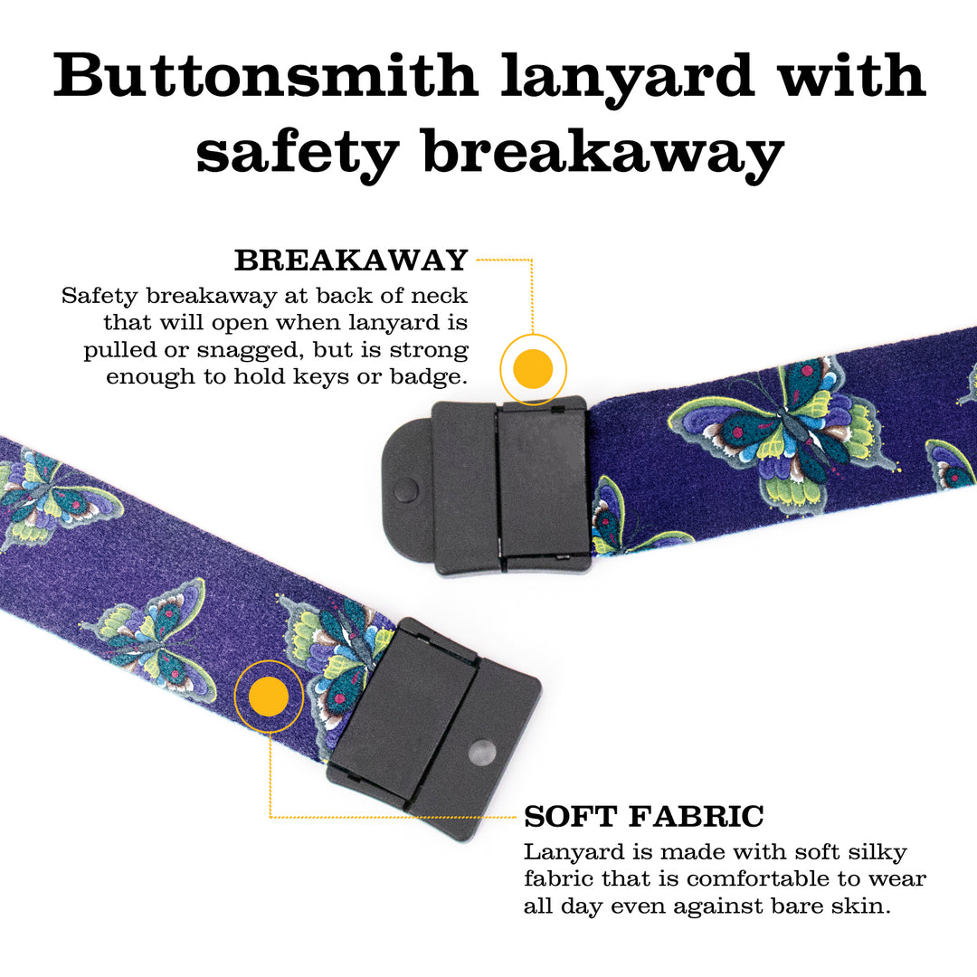 Buttonsmith Butterflies Breakaway Lanyard - with Buckle and Flat Ring - Based on Rebecca McGovern Art - Officially Licensed - Made in the USA - Buttonsmith Inc.