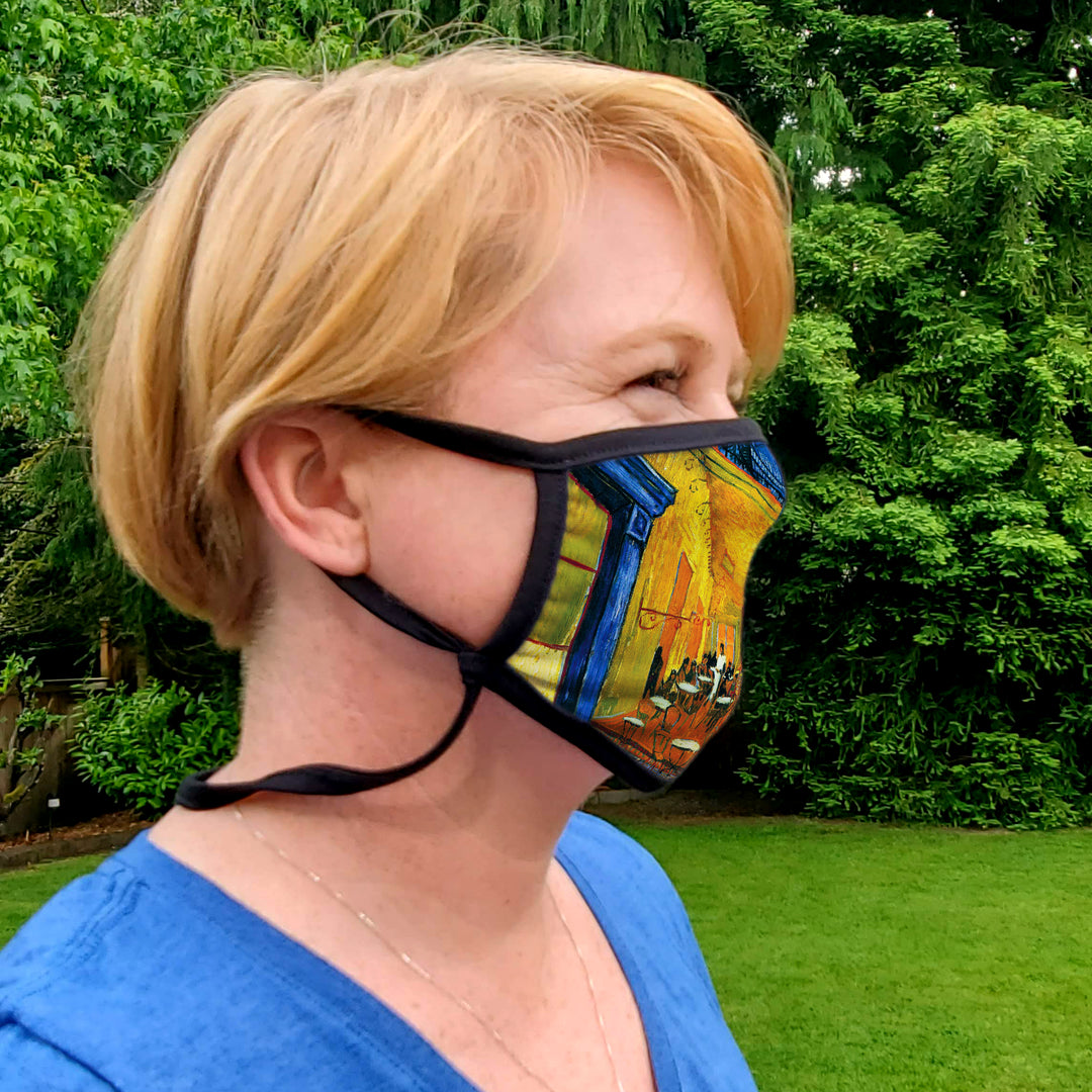 Buttonsmith Van Gogh Cafe Terrace Youth Adjustable Face Mask with Filter Pocket - Made in the USA - Buttonsmith Inc.