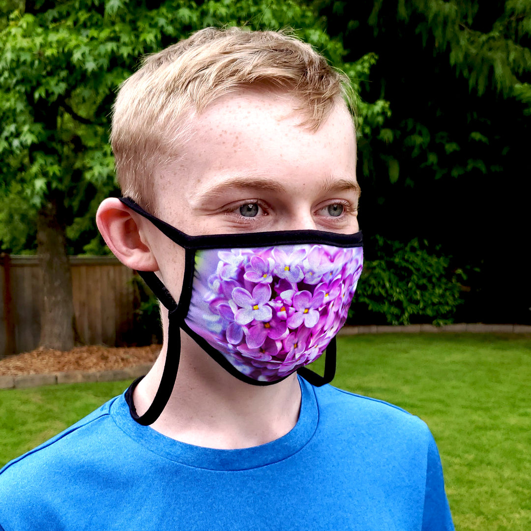 Buttonsmith Lilacs Adult Adjustable Face Mask with Filter Pocket - Made in the USA - Buttonsmith Inc.