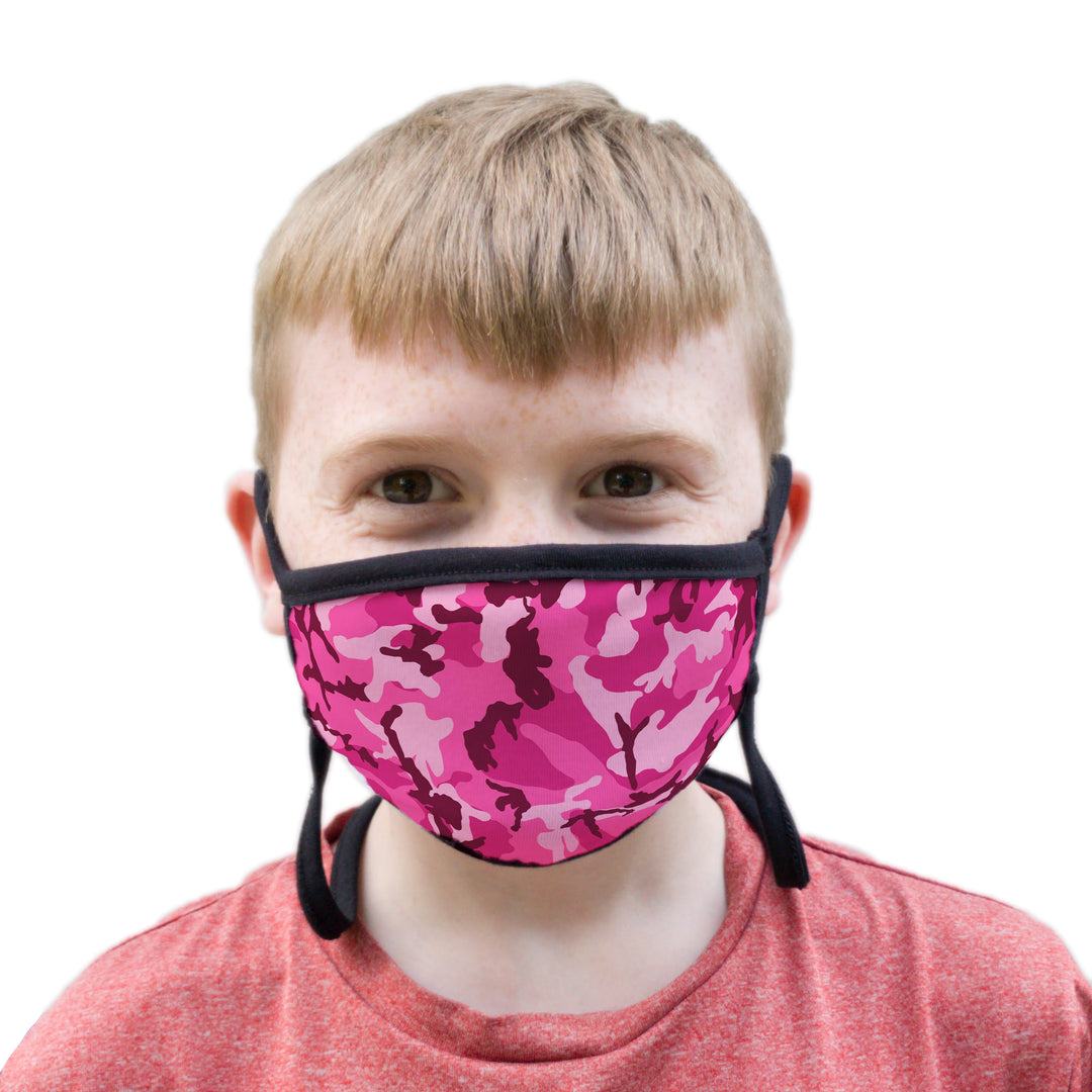 Buttonsmith Pink Camo Youth Adjustable Face Mask with Filter Pocket - Made in the USA - Buttonsmith Inc.