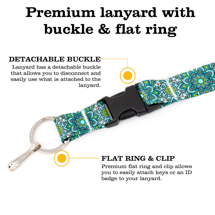 Buttonsmith Aqua Moroccan Tiles Premium Lanyard - with Buckle and Flat Ring - Made in the USA - Buttonsmith Inc.