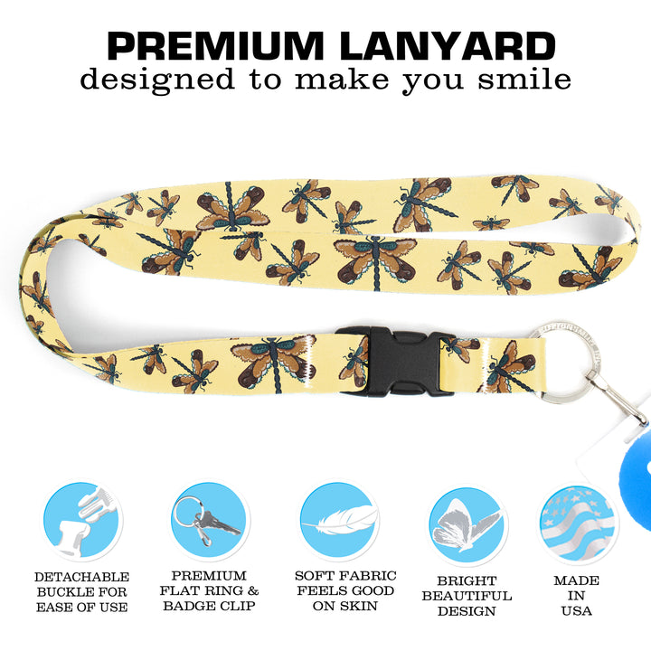 Buttonsmith Dragonflies Premium Lanyard - with Buckle and Flat Ring - Based on Rebecca McGovern Art - Officially Licensed - Made in the USA - Buttonsmith Inc.