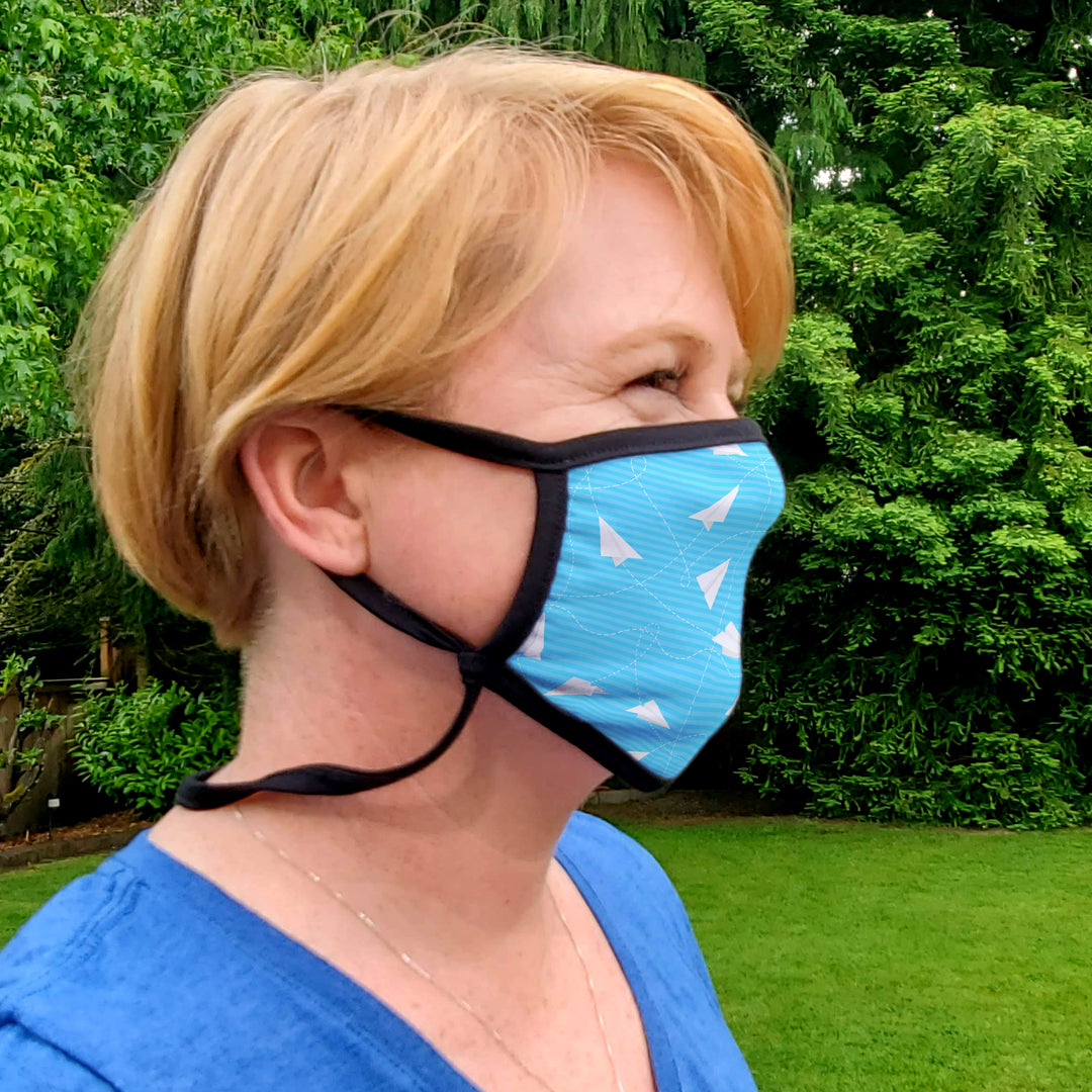 Buttonsmith Paper Airplanes Adult XL Adjustable Face Mask with Filter Pocket - Made in the USA - Buttonsmith Inc.