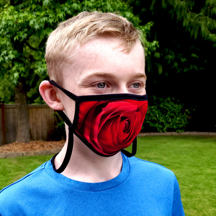 Buttonsmith Red Rose Adult Adjustable Face Mask with Filter Pocket - Made in the USA - Buttonsmith Inc.