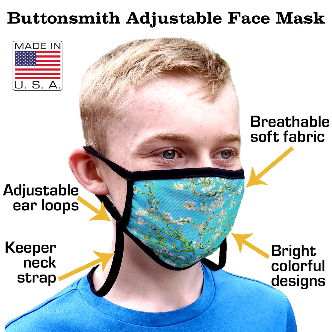 Buttonsmith Cartoon Puppy Face Youth Adjustable Face Mask with Filter Pocket - Made in the USA - Buttonsmith Inc.