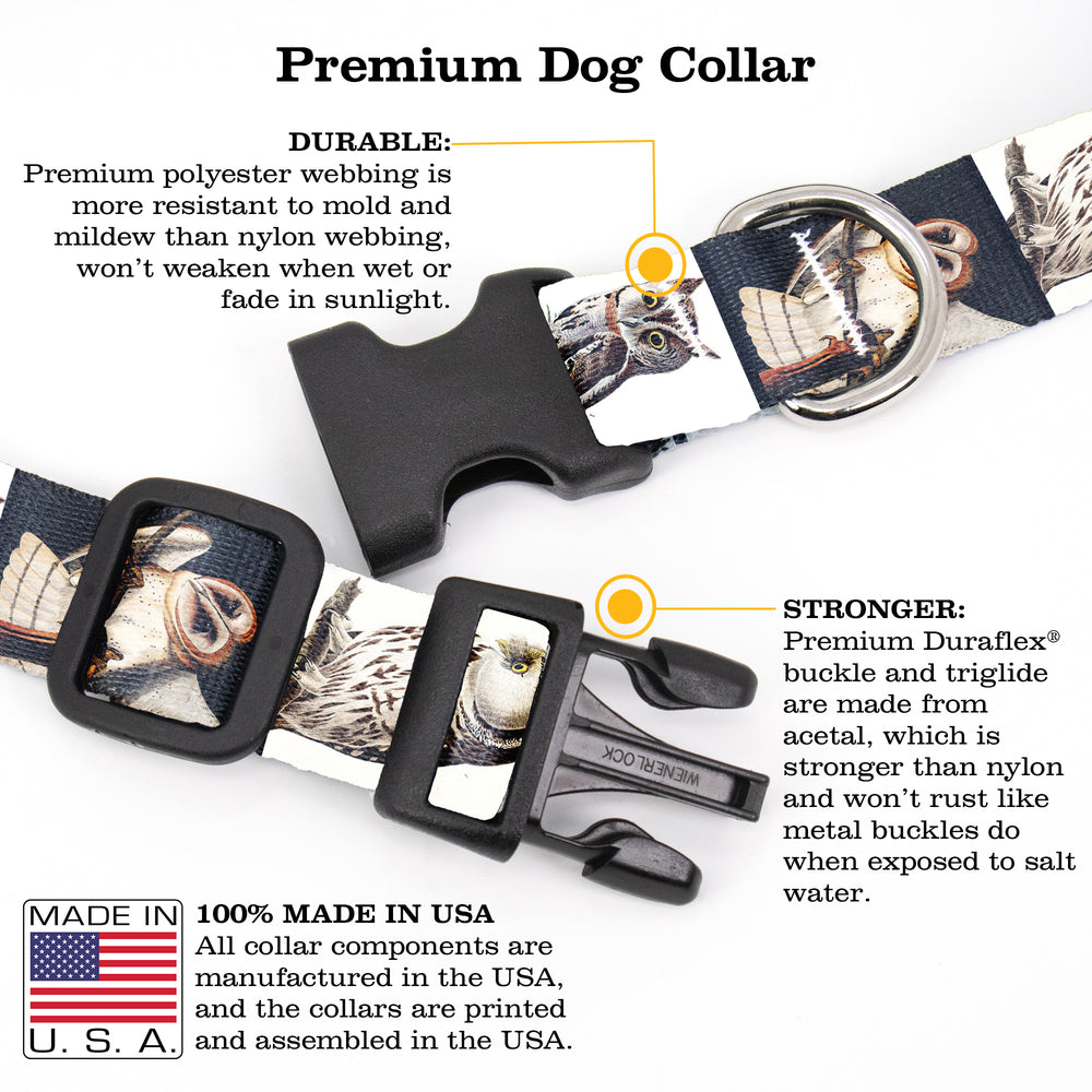 Buttonsmith Audubon Owls Dog Collar - Made in the USA - Buttonsmith Inc.