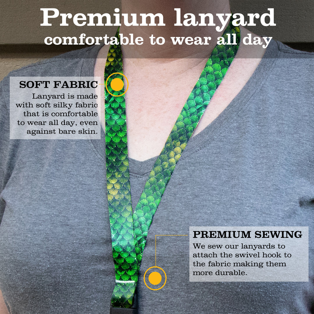 Buttonsmith Green Mermaid Scales Premium Lanyard - with Buckle and Flat Ring - Made in the USA - Buttonsmith Inc.