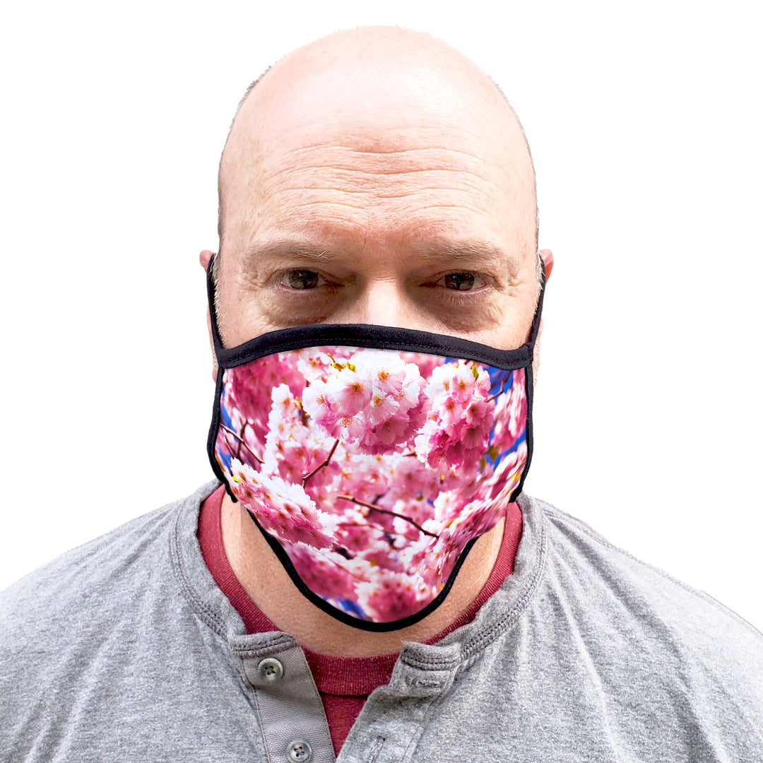 Buttonsmith Cherry Blossoms Adult XL Adjustable Face Mask with Filter Pocket - Made in the USA - Buttonsmith Inc.