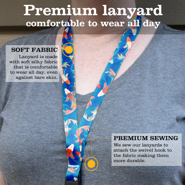 Buttonsmith Koi Pond Premium Lanyard - with Buckle and Flat Ring - Made in the USA - Buttonsmith Inc.