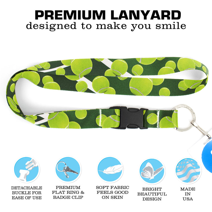 Buttonsmith Tennis Premium Lanyard - with Buckle and Flat Ring - Made in the USA - Buttonsmith Inc.