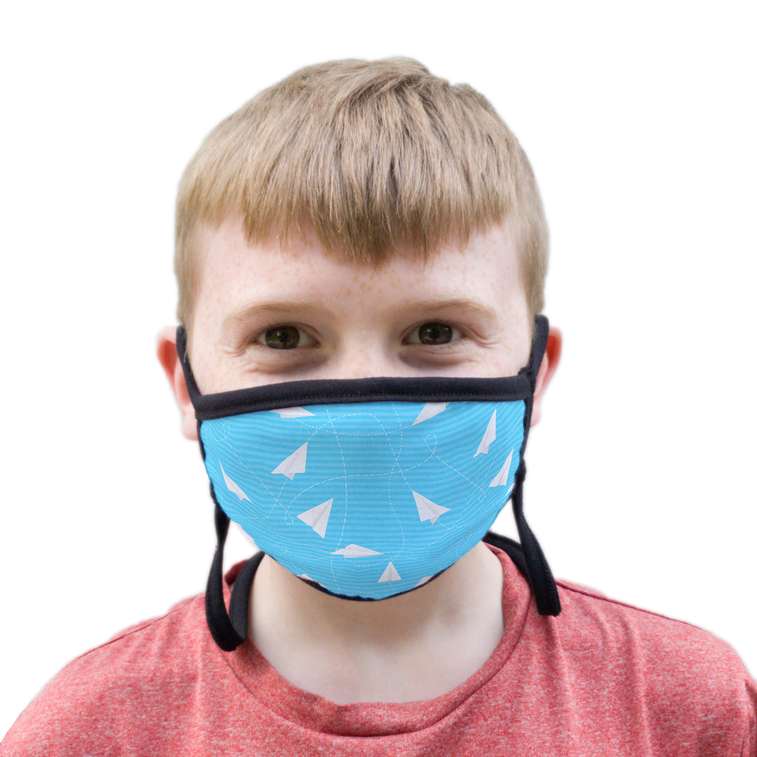 Buttonsmith Paper Airplanes Youth Adjustable Face Mask with Filter Pocket - Made in the USA - Buttonsmith Inc.