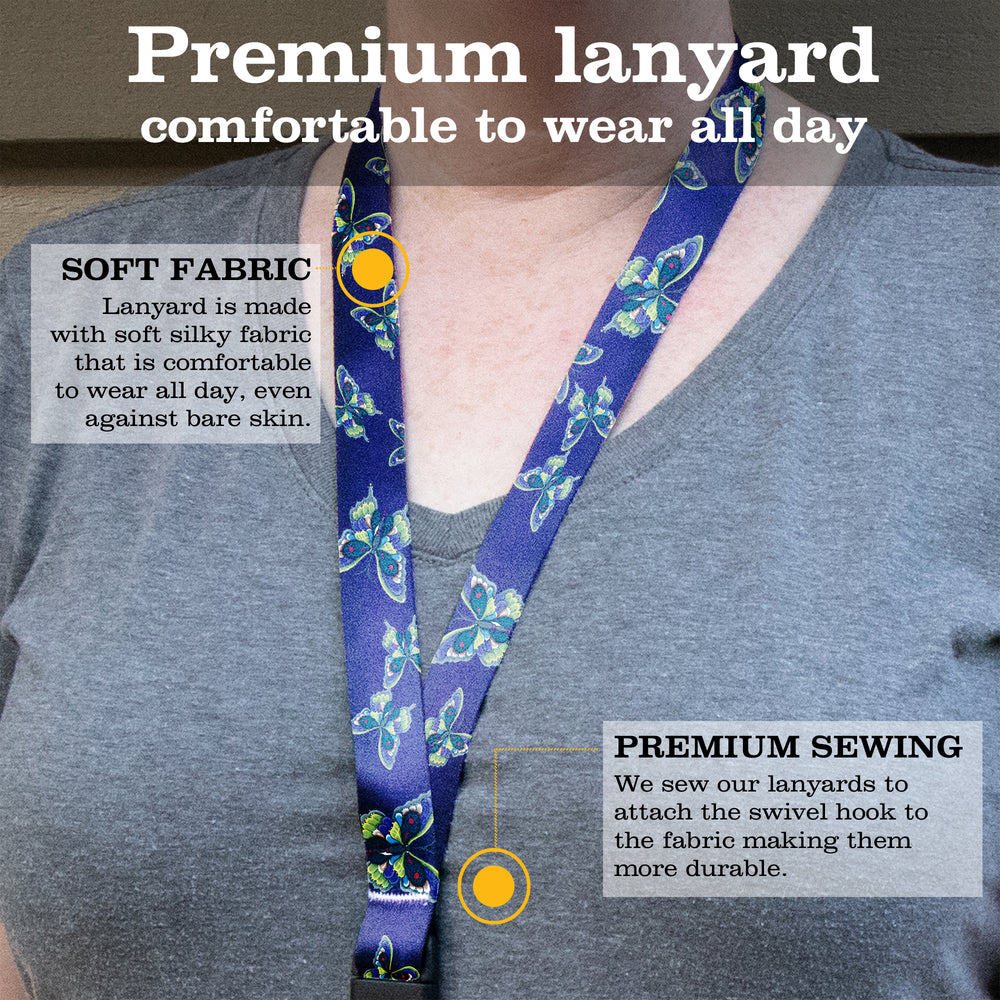 Buttonsmith Butterflies Premium Lanyard - with Buckle and Flat Ring - Based on Rebecca McGovern Art - Officially Licensed - Made in the USA - Buttonsmith Inc.