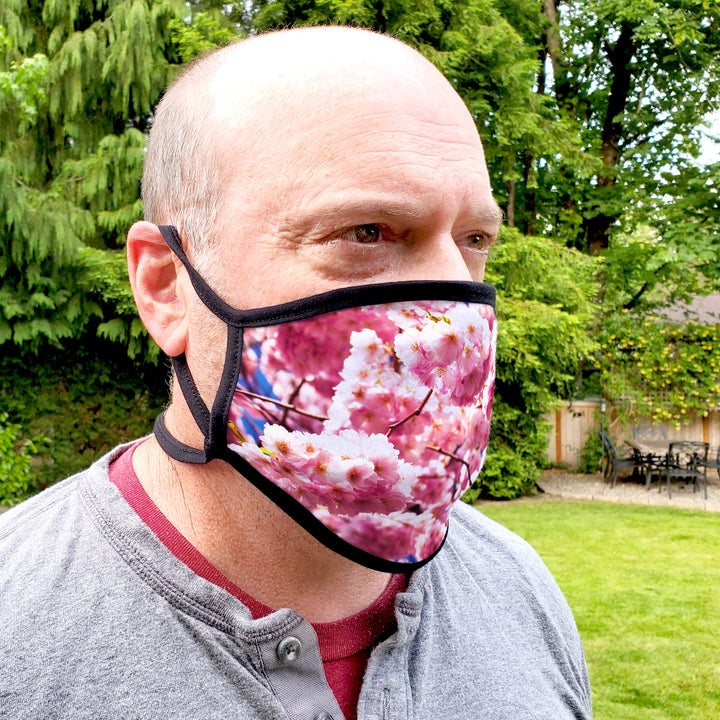 Buttonsmith Cherry Blossoms Adult XL Adjustable Face Mask with Filter Pocket - Made in the USA - Buttonsmith Inc.