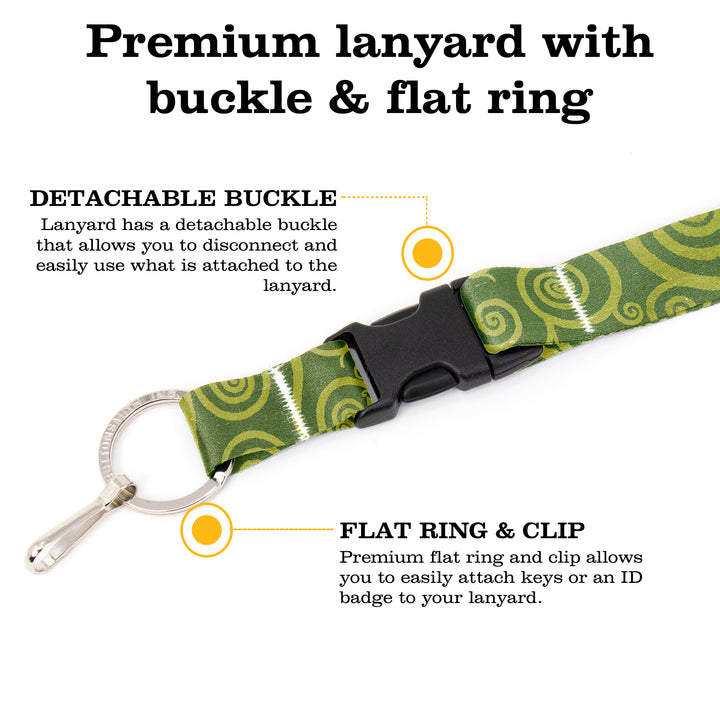 Buttonsmith Peridot Swirls Premium Lanyard - with Buckle and Flat Ring - Made in the USA - Buttonsmith Inc.