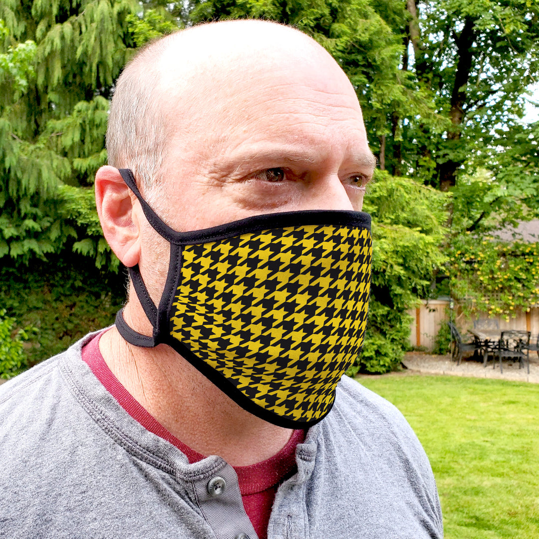 Buttonsmith Houndstooth Adult Adjustable Face Mask with Filter Pocket - Made in the USA - Buttonsmith Inc.