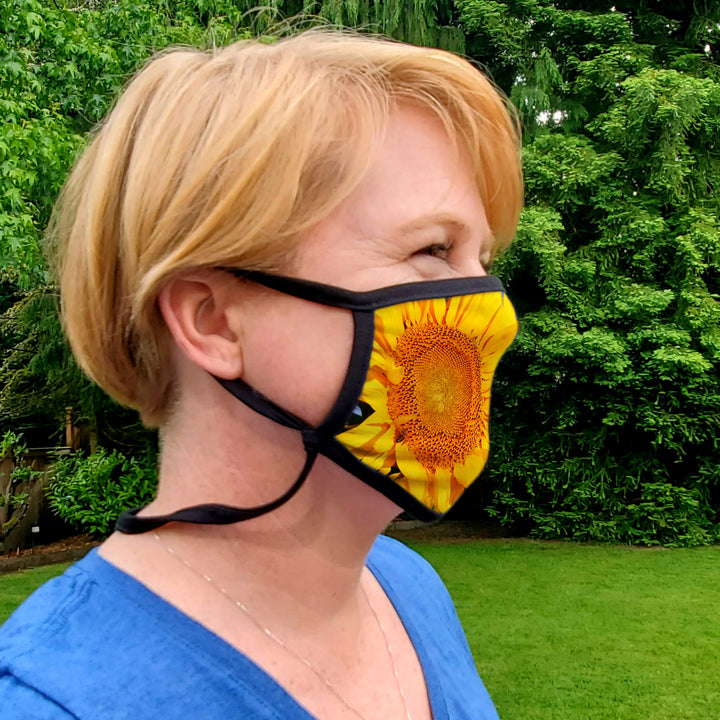 Buttonsmith Sunflower Adult Adjustable Face Mask with Filter Pocket - Made in the USA - Buttonsmith Inc.