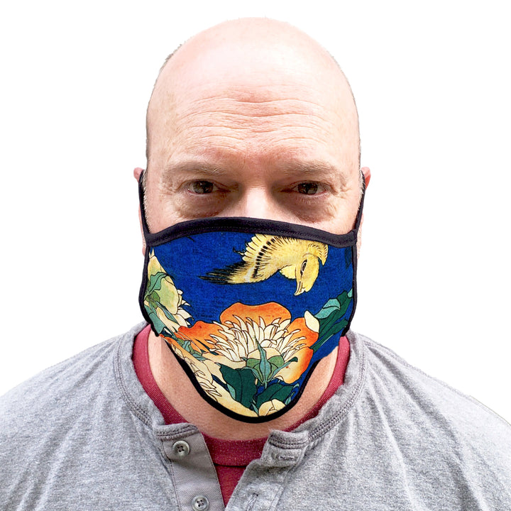 Buttonsmith Hokusai Canary & Peony Adult XL Adjustable Face Mask with Filter Pocket - Made in the USA - Buttonsmith Inc.