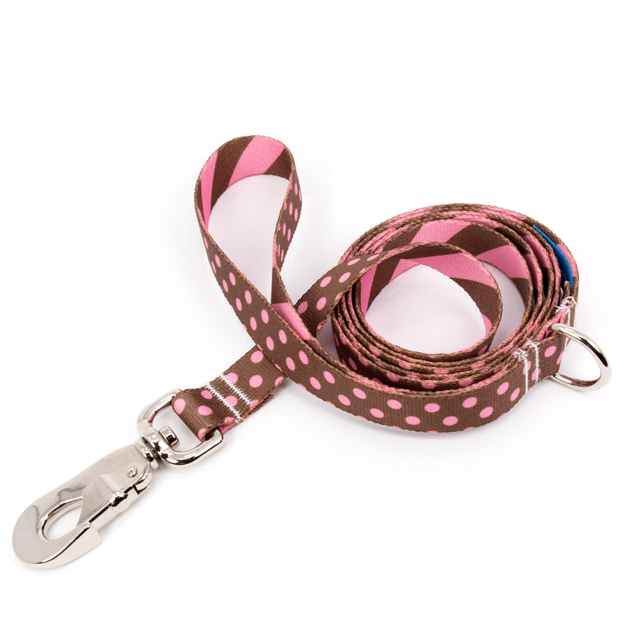 Buttonsmith Cocoa Pink Dots Dog Leash Fadeproof Made in USA - Buttonsmith Inc.