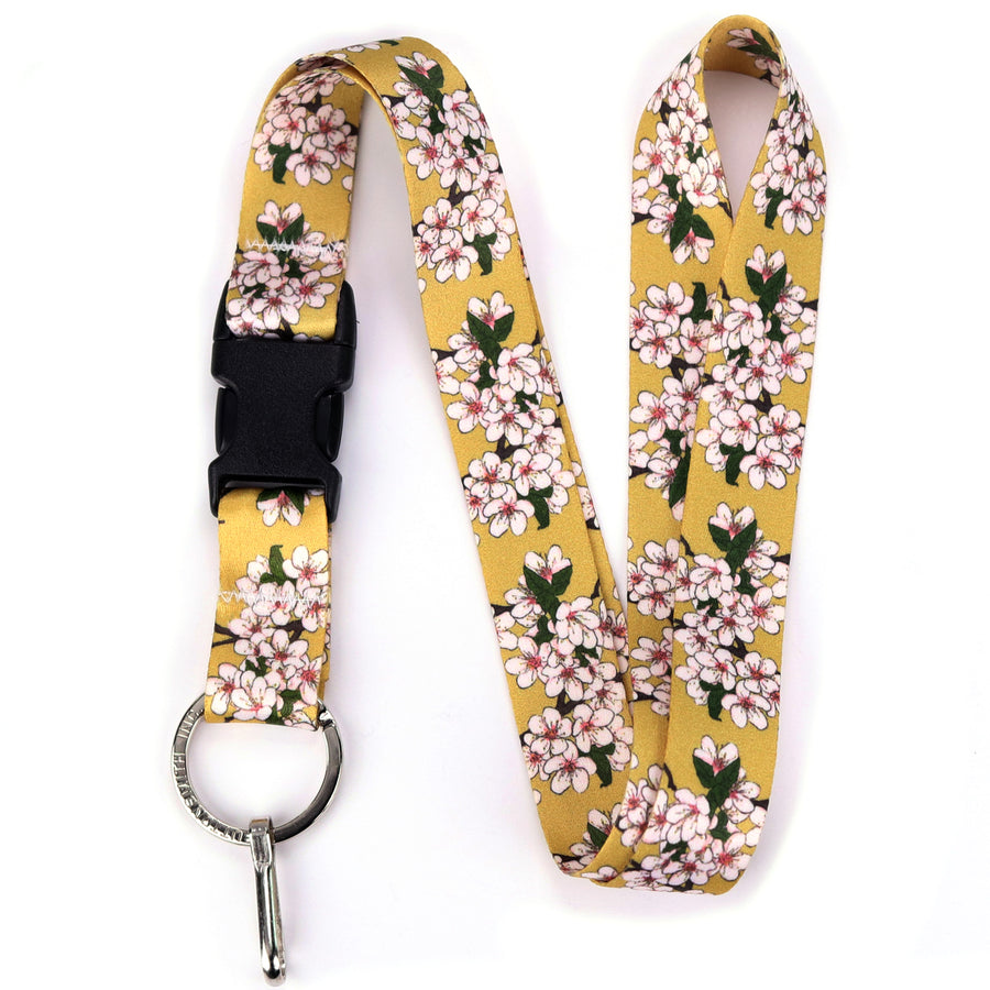 Buttonsmith Cherry Blossoms on Gold Lanyard - Made in USA - Buttonsmith Inc.