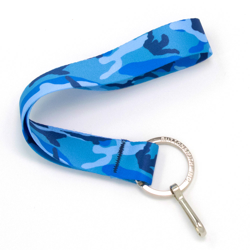 Buttonsmith Blue Camo Wristlet Lanyard - Made in USA - Buttonsmith Inc.