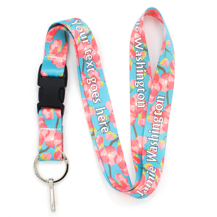 Buttonsmith Cheery Cherry Blossoms Custom Lanyard - Made in USA - Buttonsmith Inc.