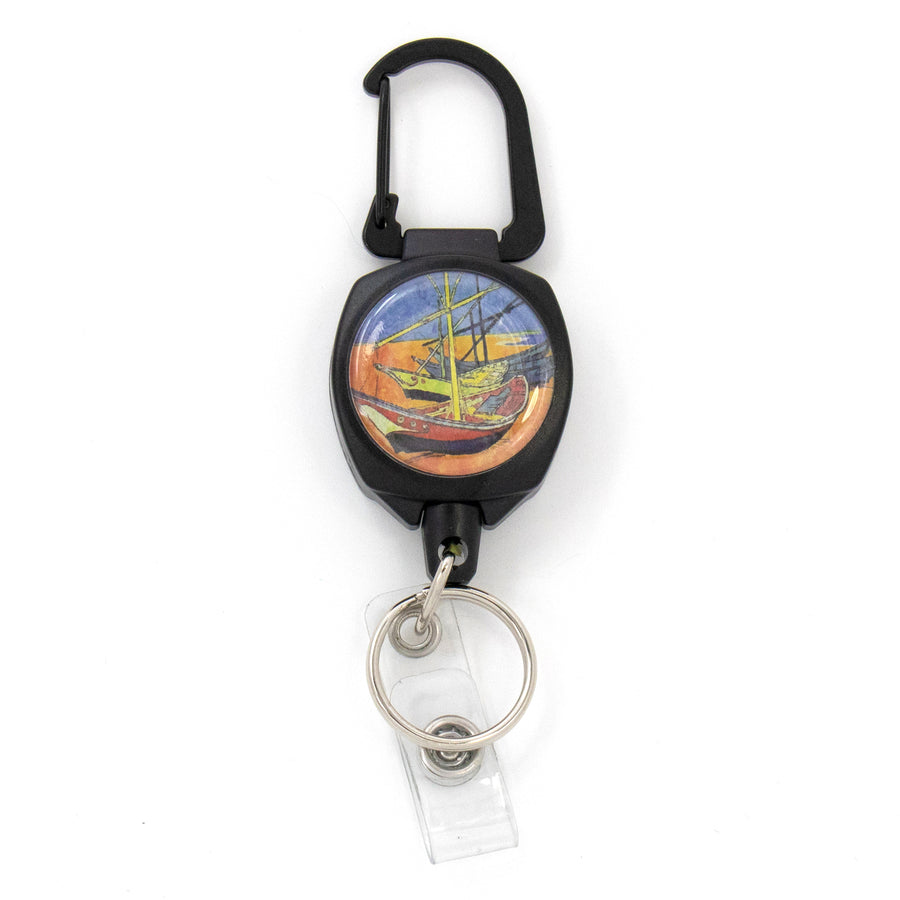 Buttonsmith® Van Gogh Fishing Boats Heavy Duty Sidekick Badge Reel - Made in USA - Buttonsmith Inc.