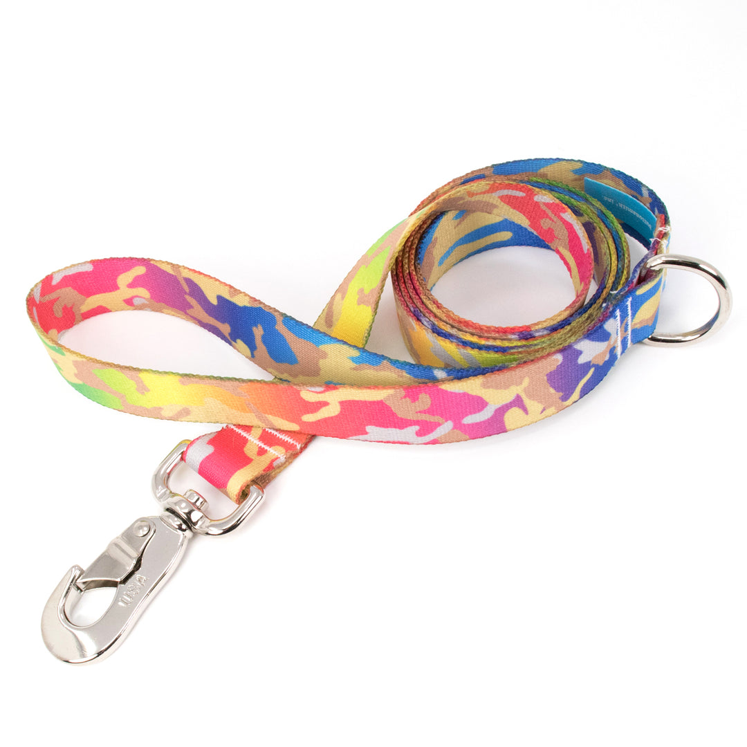 Buttonsmith Rainbow Camo Dog Leash Fadeproof Made in USA - Buttonsmith Inc.