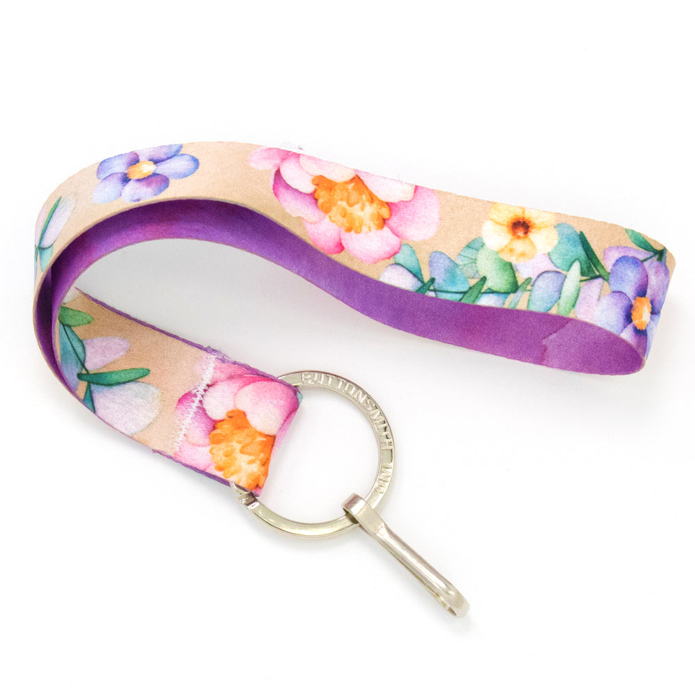 Buttonsmith Watercolor Flowers Wristlet Lanyard Made in USA - Buttonsmith Inc.