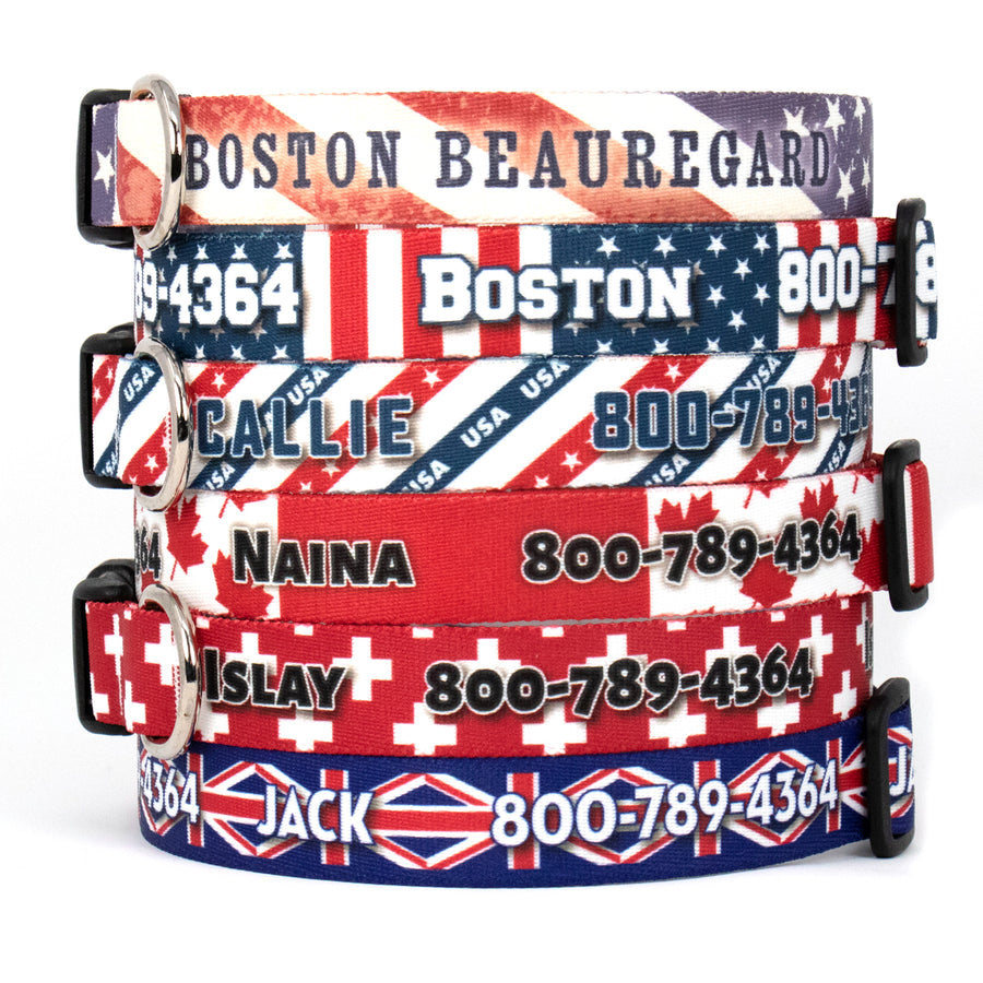 Custom Personalized Dog Collars - Flag Designs - Made in USA - Buttonsmith Inc.