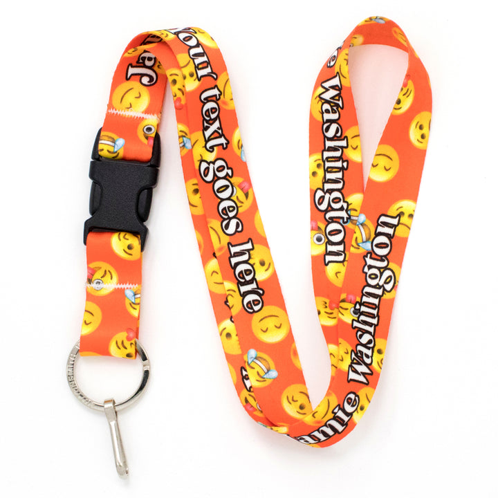 Buttonsmith Emoji Orange Custom Lanyard - Made in USA - Buttonsmith Inc.