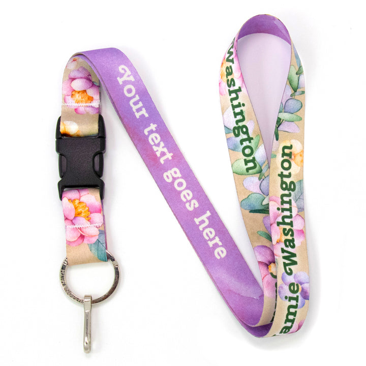 Buttonsmith Watercolor Flowers Custom Lanyard Made in USA - Buttonsmith Inc.