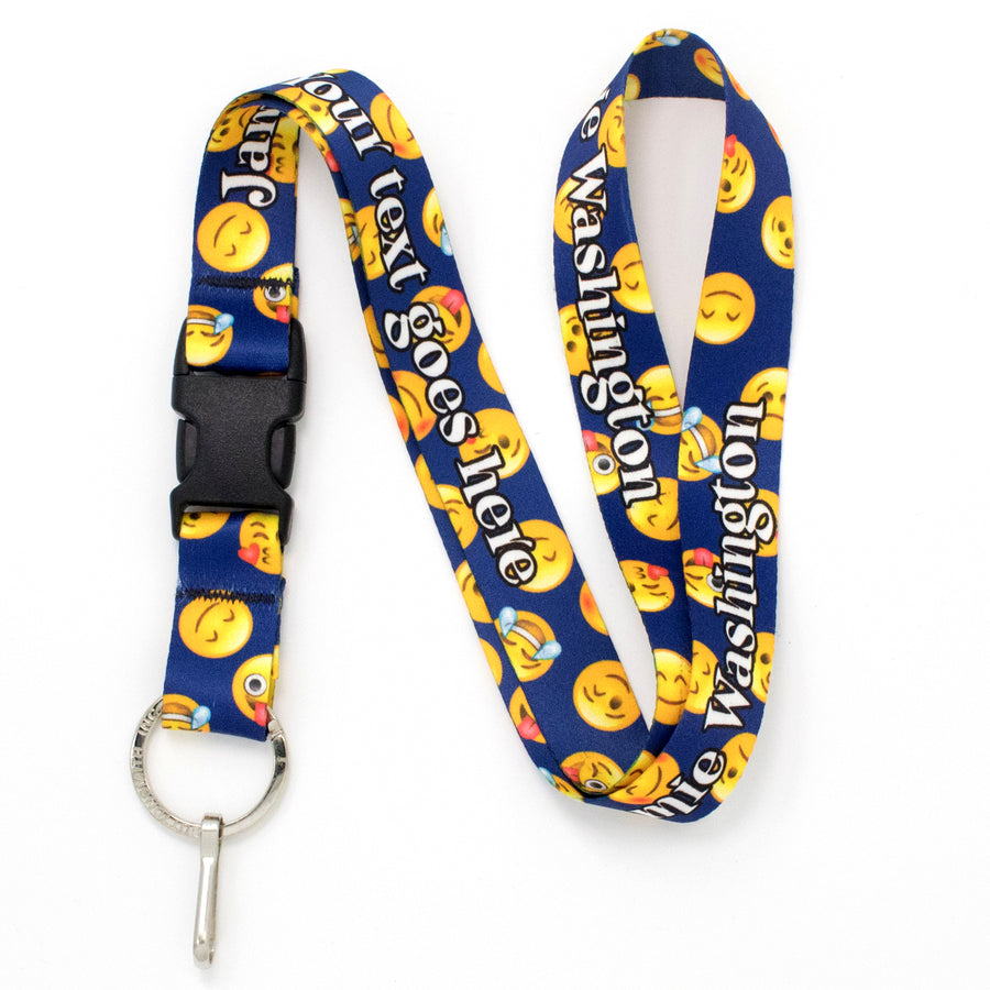 Buttonsmith Emoji Blue Custom Lanyard - Made in USA - Buttonsmith Inc.