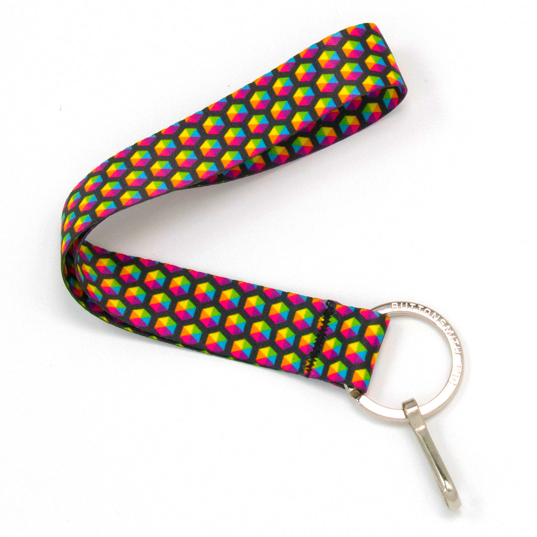 Buttonsmith Rainbow Hexes Wristlet Lanyard Made in USA - Buttonsmith Inc.