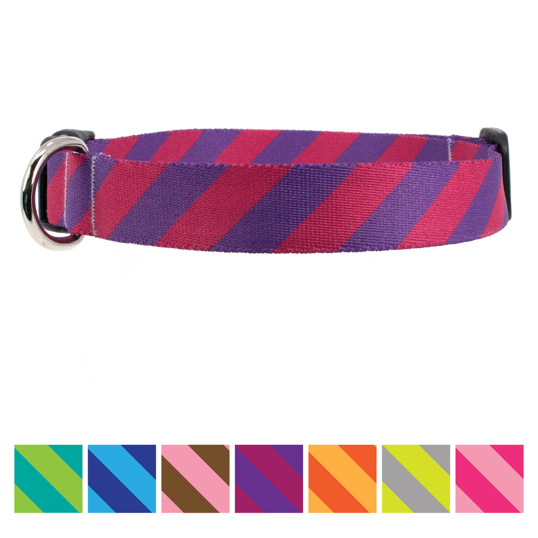 Buttonsmith Magenta Stripes Dog Collar - Made in USA - Buttonsmith Inc.